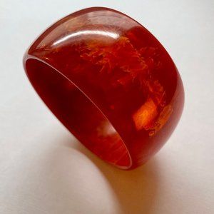 Vintage Dome Deep Blood Orange Bakelite Bangle Bracelet -MOD & Elegant!